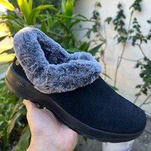 skechers on the go joy suede and faux fur clogs